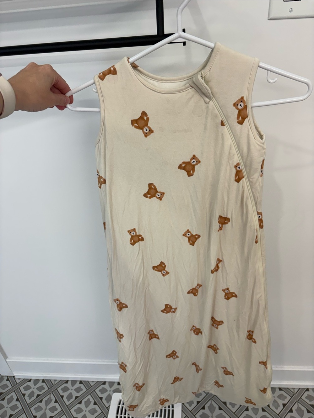 Cream Teddy Bear Print Sleep Sack for Kids